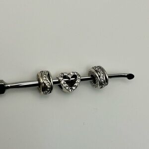 Brighton Sparkly Spacers for Charm Bracelets Qty 3 Silver Plated Clear Crystals